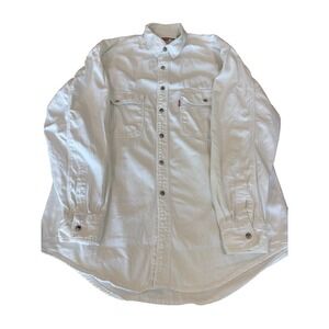 Vintage 90s Levis Pearl snap Western White Denim Long Sleeve Shirt Size medium